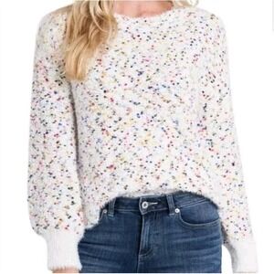CeCe Women's Speckled Rainbow Confetti Bishop Sleeve Sweater Small